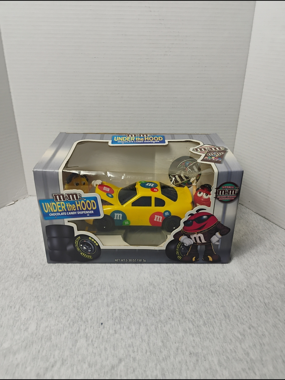 M&M'S Yellow Race Car Candy Dispenser with Multicolor M Logos